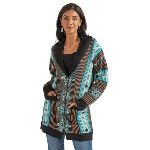 Wrangler Retro Women's LG Long Sleeve Button V Neck Cardigan Sweater Multi - Picture 1 of 4